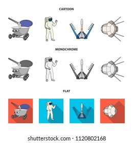 Lunokhod, space suit, rocket launch, artificial Earth satellite. Space technology set collection icons in cartoon,flat,monochrome style vector symbol stock illustration web.