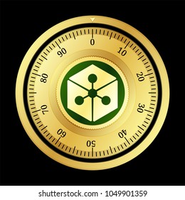 Lunyr (LUN) cryptocurrency safe lock. Eps10 vector illustration isolated on black background.