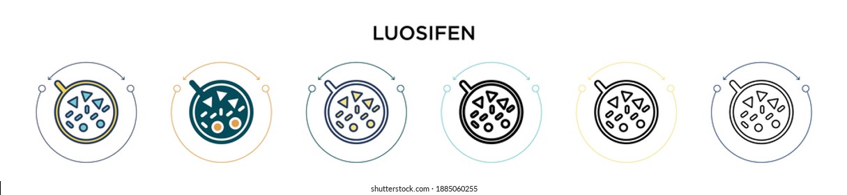 Icono de Luosifen en estilo relleno, delgado, contorno y trazo. Ilustración vectorial de dos iconos vectores de luosifeno de color y negro se puede utilizar para móviles, ui, web