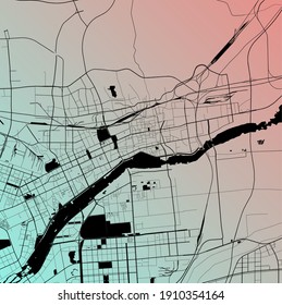 Luoyang, Henan, China (CHN) - Urban vector city map with parks, rail and roads, highways, minimalist town plan design poster, city center, downtown, transit network, gradient blueprint