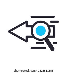 Lupe con línea de flecha y diseño de iconos de estilo de relleno, herramienta de búsqueda y tema de lupa Ilustración vectorial