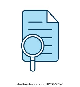 lupe with document line and fill style icon design, search tool and magnifying glass theme Vector illustration
