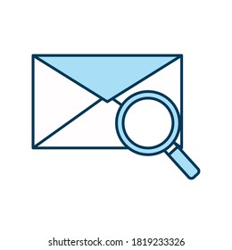 lupe with envelope line and fill style icon design, search tool and magnifying glass theme Vector illustration