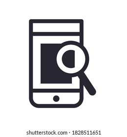 Lupe in front of smartphone line style icon design, search tool and magnifying glass theme Vector illustration