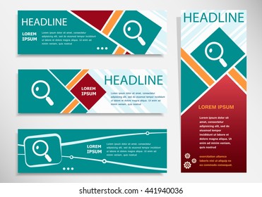 Lupe icon on horizontal and vertical banner. Modern abstract flyer, banner, brochure design template. 