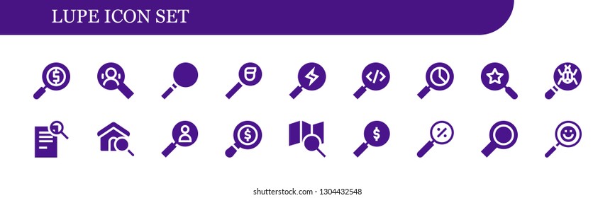 lupe icon set. 18 filled lupe icons.  Collection Of - Magnifying glass, Search, Loupe