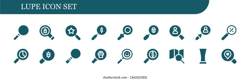 lupe icon set. 18 filled lupe icons.  Collection Of - Loupe, Search, Magnifying glass, Glass