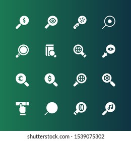 lupe icon set. Collection of 16 filled lupe icons included Search, Searching, Magnifying glass, Glass, Loupe