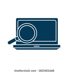 lupe with laptop silhouette style icon design, search tool and magnifying glass theme Vector illustration