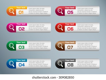 Lupe and marketing icons on Infographic design template.
