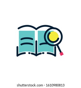 Lupe and open book design, Tool search magnifying glass zoom lens and exploration theme Vector illustration
