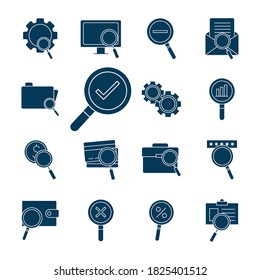 lupe and search silhouette style set icons design, tool and magnifying glass theme Vector illustration