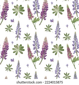 Lupine flowers pattern, botanical background