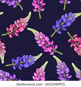 Lupine pattern. Lupine flower. Summer pattern. Summer flowers bloom. Beautiful delicate pattern background