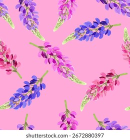 Patrón de lupino. Flor de Lupine. Patrón de verano. Flores de verano florecen. Hermoso fondo de patrón delicado