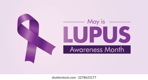 Lupus Awareness Month. May celebration for lupus education. Vector banner with purple ribbon on the side.