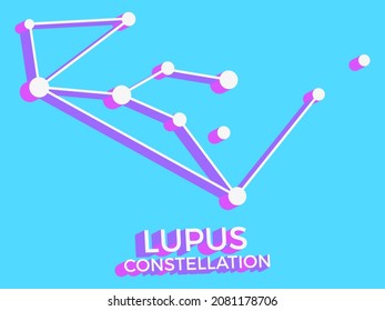 Lupus constellation 3d symbol. Constellation icon in isometric style on blue background. Cluster of stars and galaxies. Vector illustration