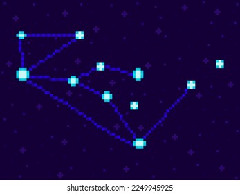 Lupus constellation in pixel art style. 8-bit stars in the night sky in retro video game style. Cluster of stars and galaxies. Design for applications, banners and posters. Vector illustration