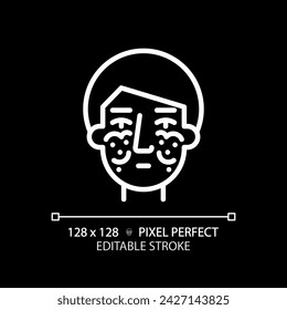 Lupus rash white linear icon for dark theme. Erythema chronic illness. Life genetic disorder. Immune system medical treatment. Thin line illustration. Isolated symbol for night mode. Editable stroke