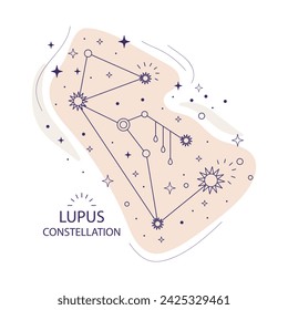 Lupus or wolf constellation of stars on a white background. Mystical esoteric celestial boho design for fabric design, tarot, astrology, wrapping paper. Vector illustration.