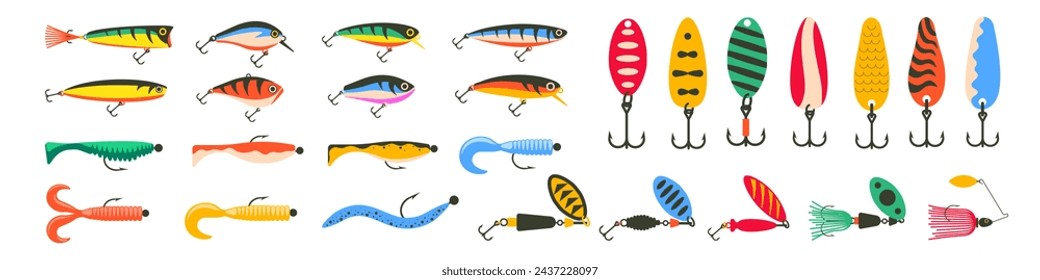 Lure collection. Fishing baits. Lure icons.