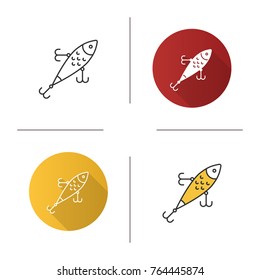 Lure icon. Flat design, linear and color styles. Spool bait. Fishing gear. Isolated vector illustrations