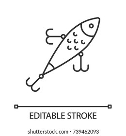 Lure linear icon. Thin line illustration. Spool bait. Fishing gear. Contour symbol. Vector isolated outline drawing. Editable stroke