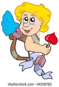 Lurking Cupid with bow and arrow - vector illustration.