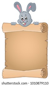 Lurking Easter bunny with parchment 2 - eps10 vector illustration.