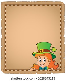 Lurking leprechaun girl parchment 1 - eps10 vector illustration.