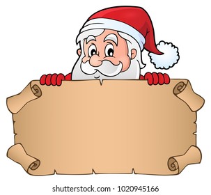 Lurking Santa Claus holding parchment 1 - eps10 vector illustration.