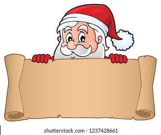 Lurking Santa Claus holding parchment 3 - eps10 vector illustration.