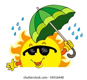 Lurking Sun with big umbrella - vector illustration.