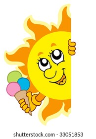 Lurking Sun with icecream - vector illustration.