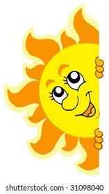 Lurking Sun on white background - vector illustration.
