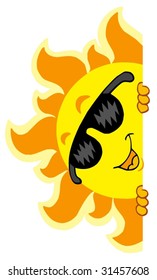 Lurking Sun with sunglasses - vector illustration.