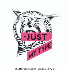 
Lurking tiger with black outline and pink text