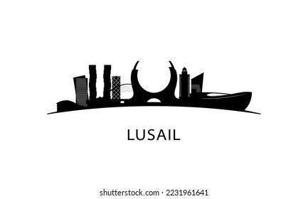 Lusail city skyline. Black cityscape isolated on white background. Vector banner.