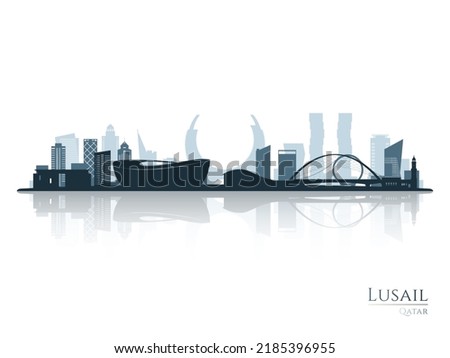 Lusail skyline silhouette with reflection. Landscape Lusail, Qatar. Vector illustration.