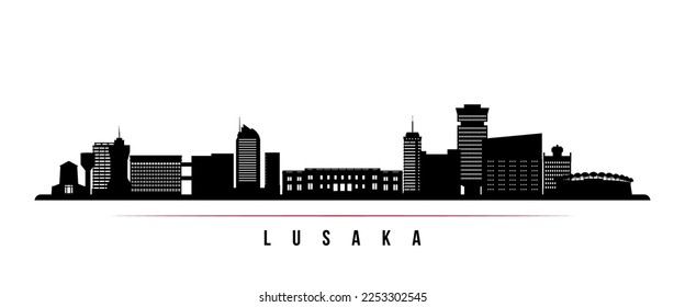 Lusaka skyline horizontal banner. Black and white silhouette of Lusaka, Zambia. Vector template for your design. 