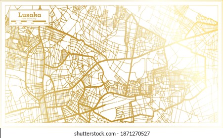 Lusaka Zambia City Map in Retro Style in Golden Color. Outline Map. Vector Illustration.