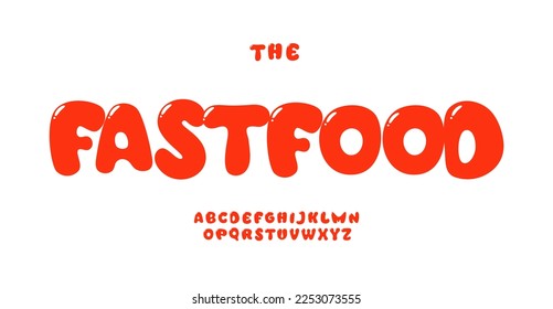 Luscious alphabet, joyful curvy letters, bubble font for fastfood cafe logo, candy shop headline, food festival typography. Vector typographic design svg