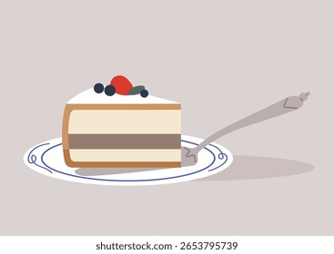 Camadas deliciosas de bolo de mirtilo cobertas com bagas frescas e chantilly aguardam papilas gustativas ansiosas, trazendo doçura para qualquer celebração de verão ou aconchegante reunião da tarde
