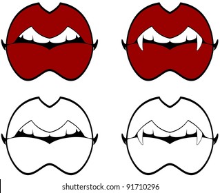 Luscious lips in color and black white with fangs like a vampire