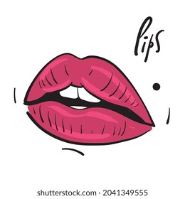 Los labios pintados con lentitud. Ilustración vectorial.
