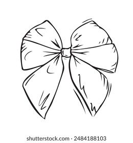 Lush bow isolated on a white background. Vector graphics, line art. An image with elegant decor for a gift or a holiday.