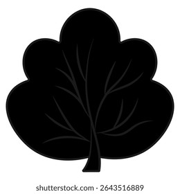 Lush bush. Curved branches and stocky trunk. Silhouette. Vector illustration. Isolated white background. Cartoon style. Idea for web design.