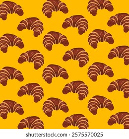 Lush fresh croissants seamless background pattern. sweet bakery seamless pattern with baked goods. Confectionery baking background design for wrapping paper, package print, cafeteria