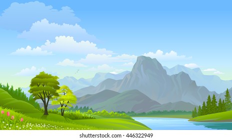 Lush Grasslands On Either Side River Stock Vector (Royalty Free ...