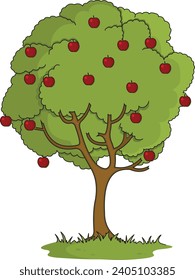 Lush green apple tree vector illustration